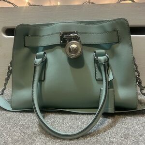 Michael Kors Hamilton mint green Satchel with locket
